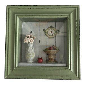 Dennis East International Kitchen Shadow Box – Sage Green Frame with Teapot Cloc